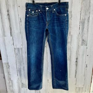 True Religion Ricky Men’s Blue Denim Jeans Size 38X33 Straight Leg 100% Cotton